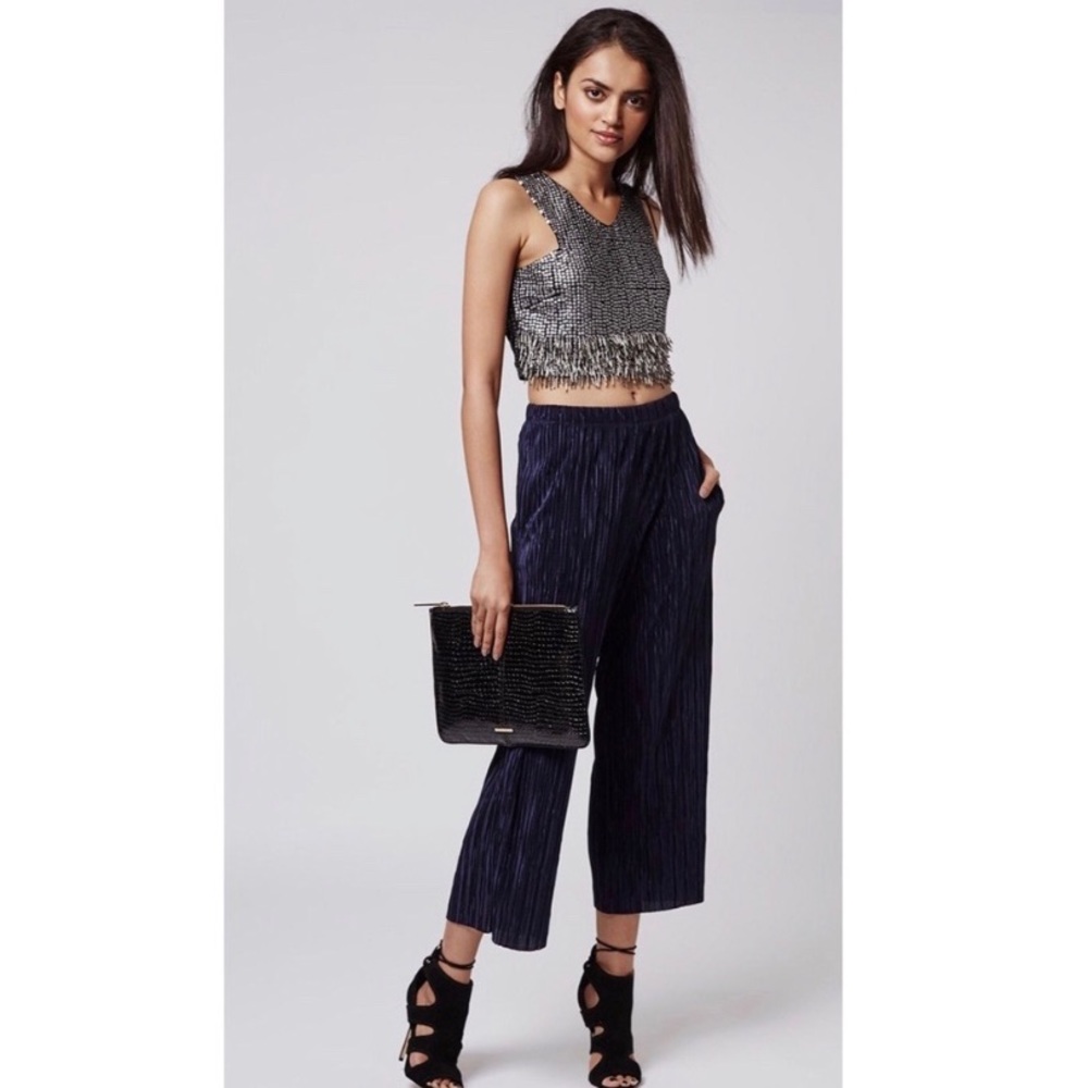 Topshop navy pleated trousers pants
